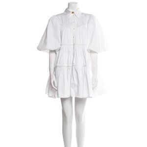 Aje White Collared Blouse with Puff Sleeves